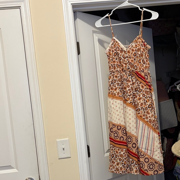 aerie Dresses & Skirts - Aerie Brown and Cream Patchwork Midi Dress